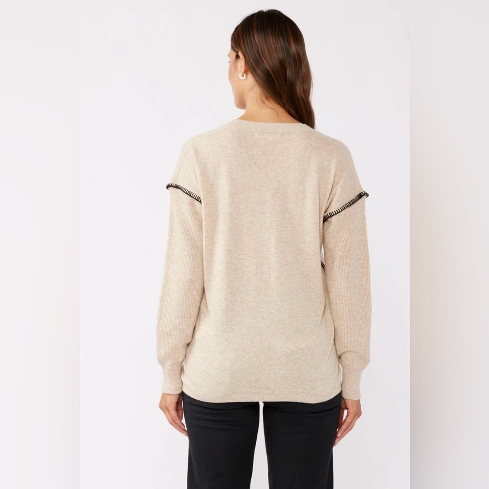 Lovestitch Ren Pullover V-Neck Sweater Size Small Oatmeal/Black Bohemian - Picture 3 of 14
